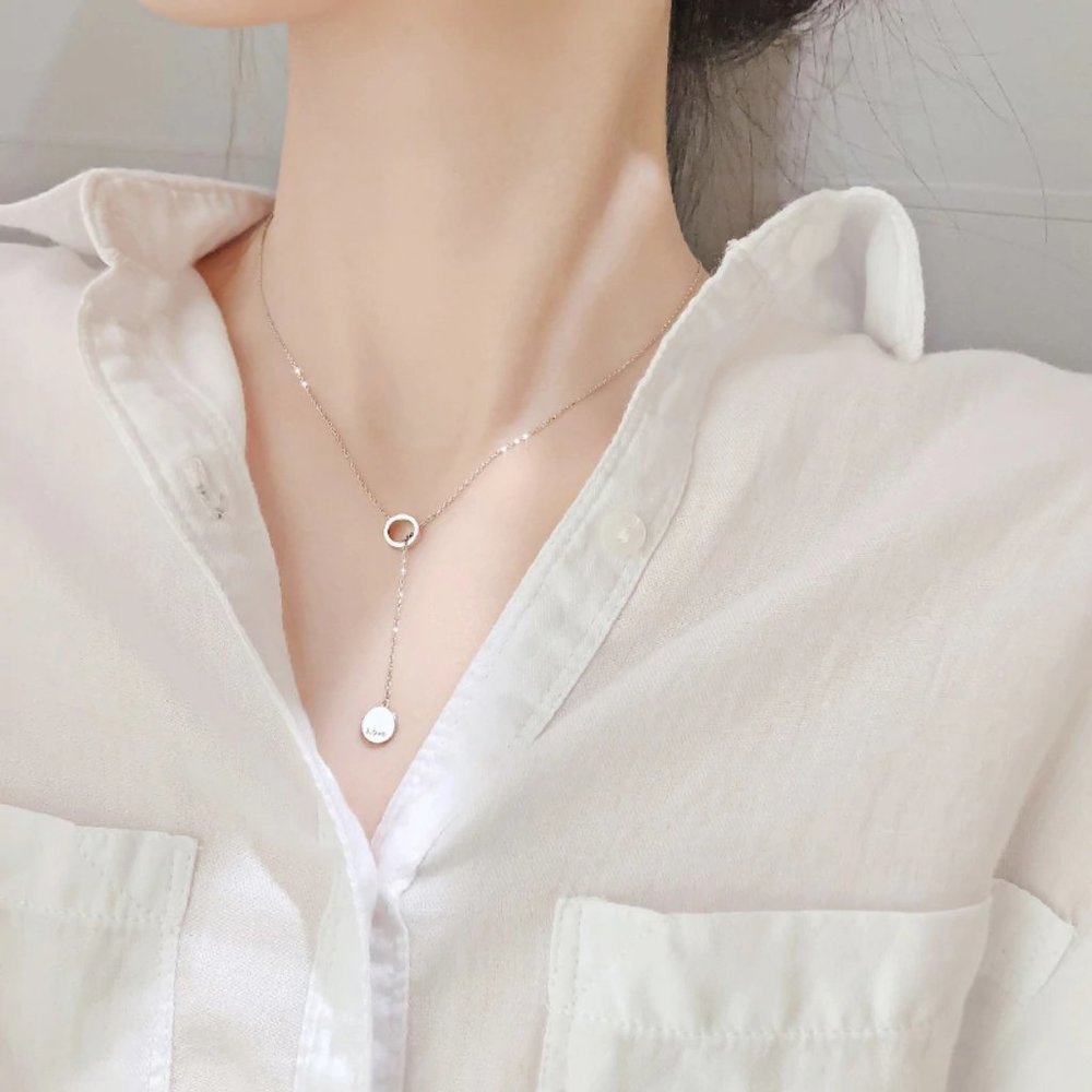 NEW Rose Gold/925 Sterling Silver Circle Necklace - Picture 8 of 9